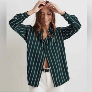 Madewell Satin Oversized Boyshirt green stripe